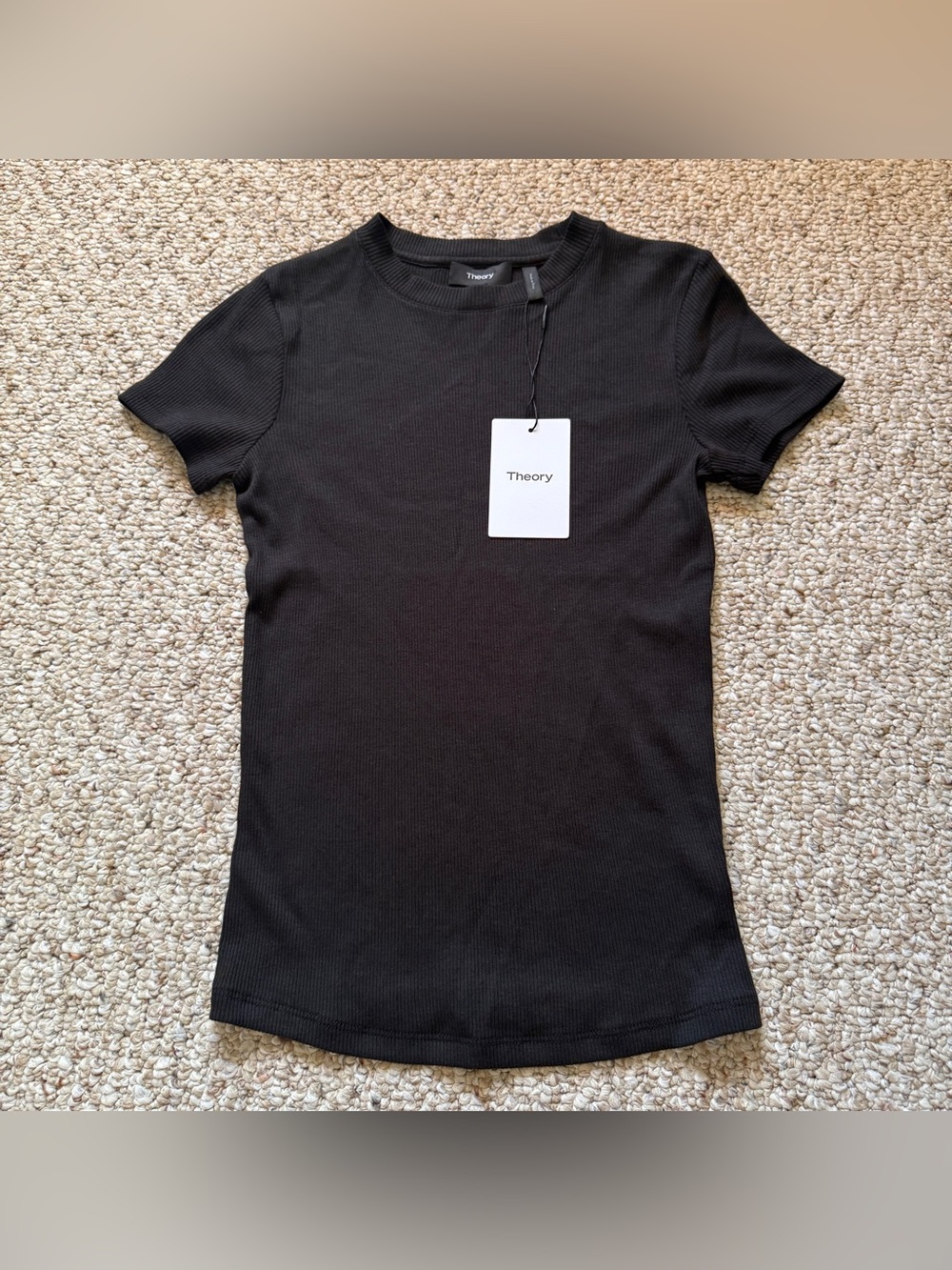 NWT Theory Black Ribbed Short-Sleeve Crewneck Top Size Small